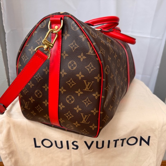 Louis Vuitton Monogram Keepall 50 Boston Travel Hand Bag RARE RED - Picture 1 of 16
